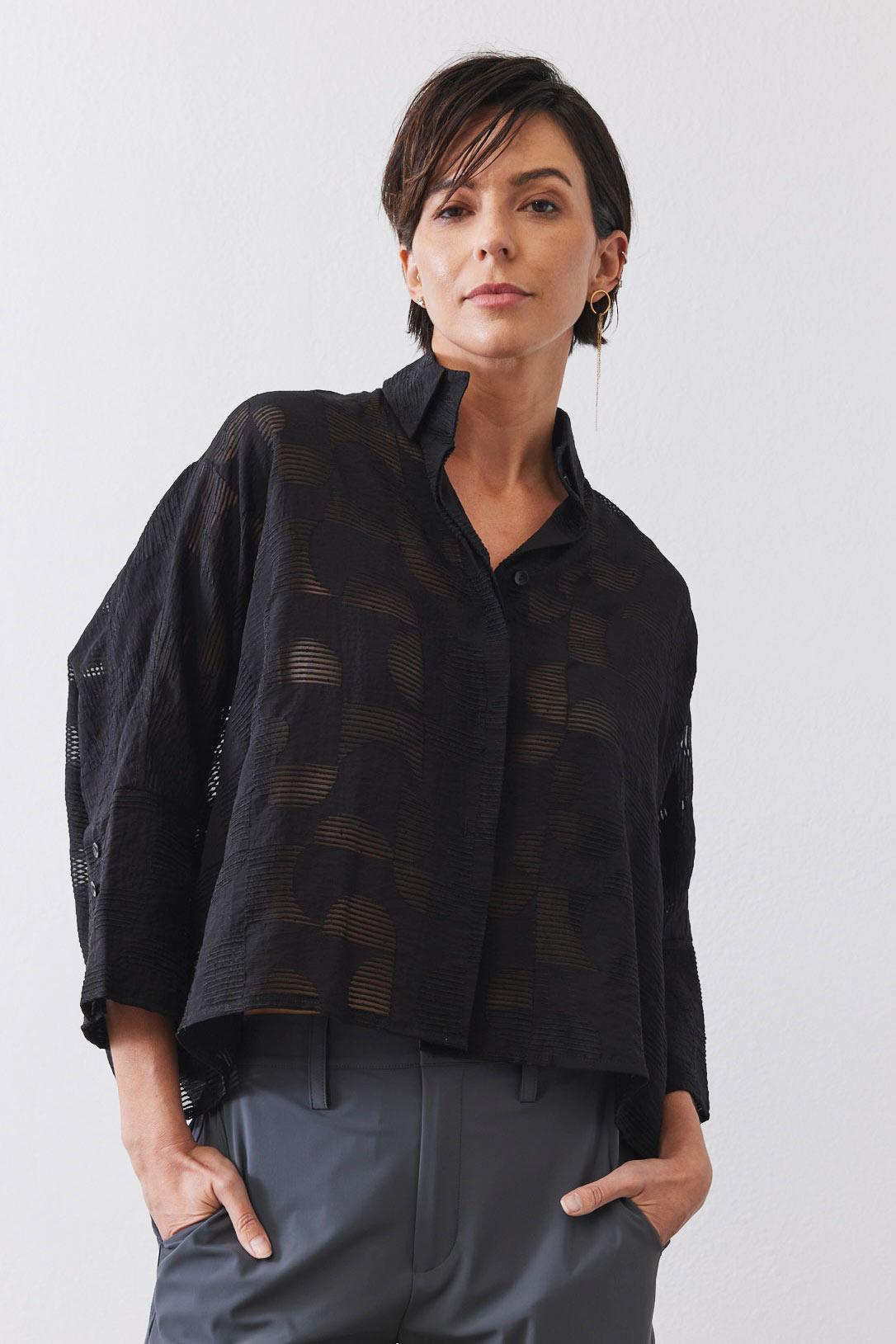 Oversized Geo Sheer Cropped Blouse Product Image