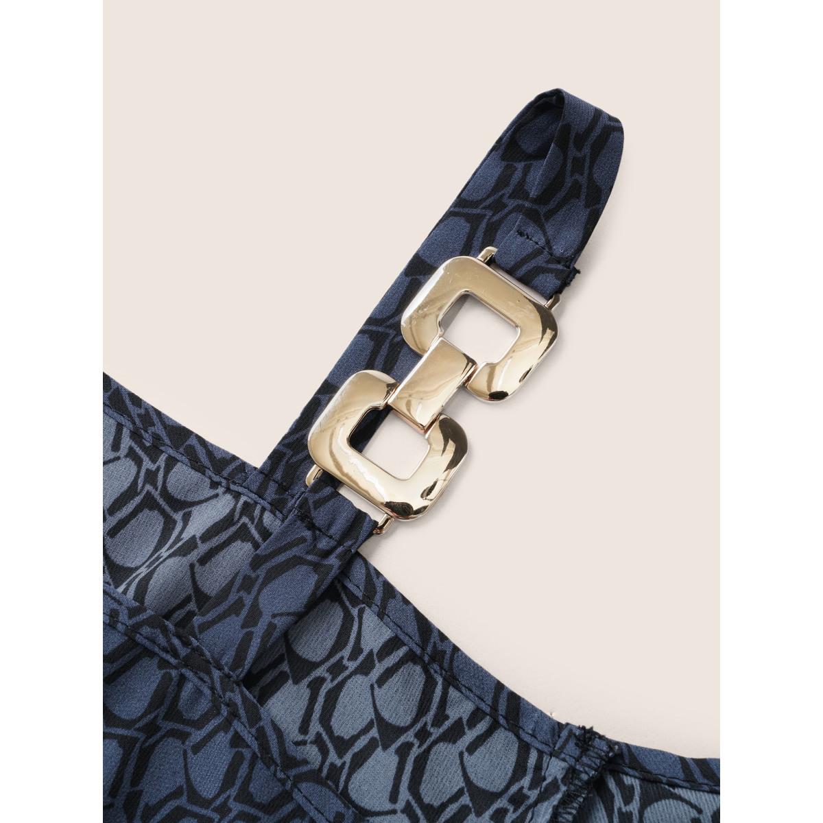 Plus Size Geometric Metal Chain Detail Belted Dress SlateGray Women At the Office Non Non Short sleeve Curvy Knee Dress BloomChic 14-16/1X Product Image