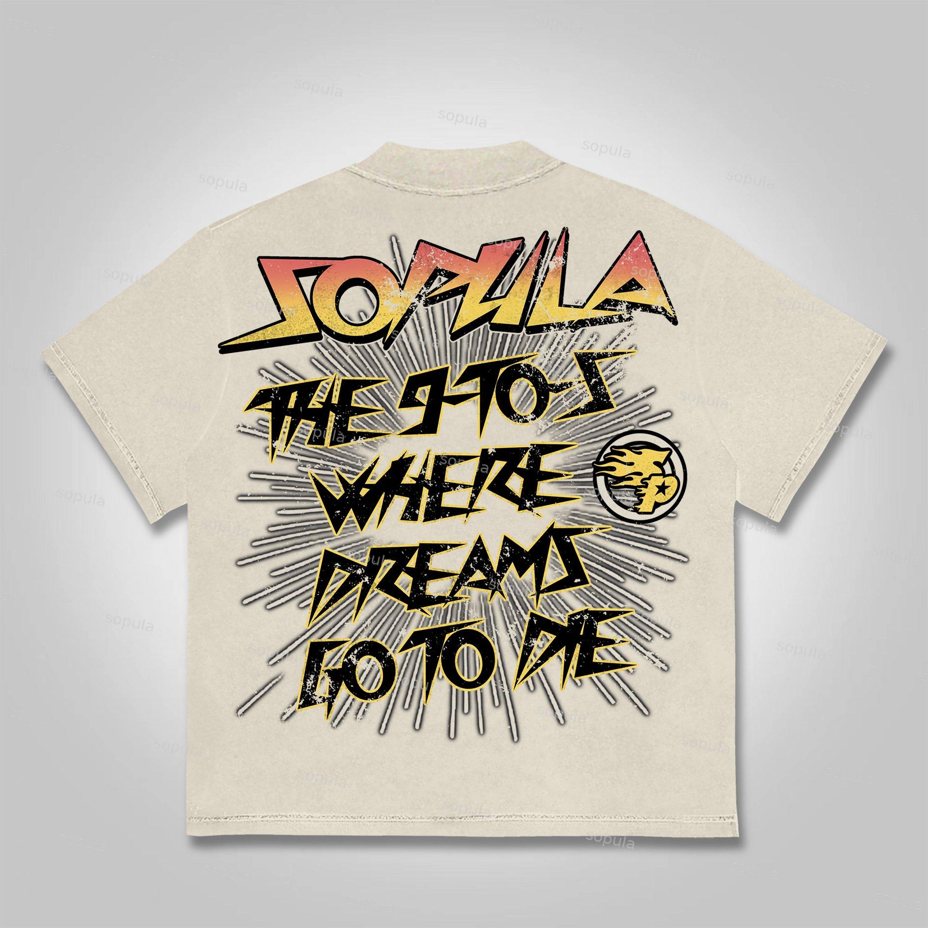 Sopula The 9-To-5, Where Dreams Go To Die Vintage Skull Graphics Cotton T-Shirt Product Image