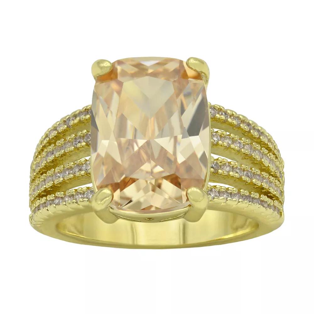 City Luxe Gold Tone Champagne Cubic Zirconia Ring, Women's, Size: 7, Gold Tone Beige Product Image