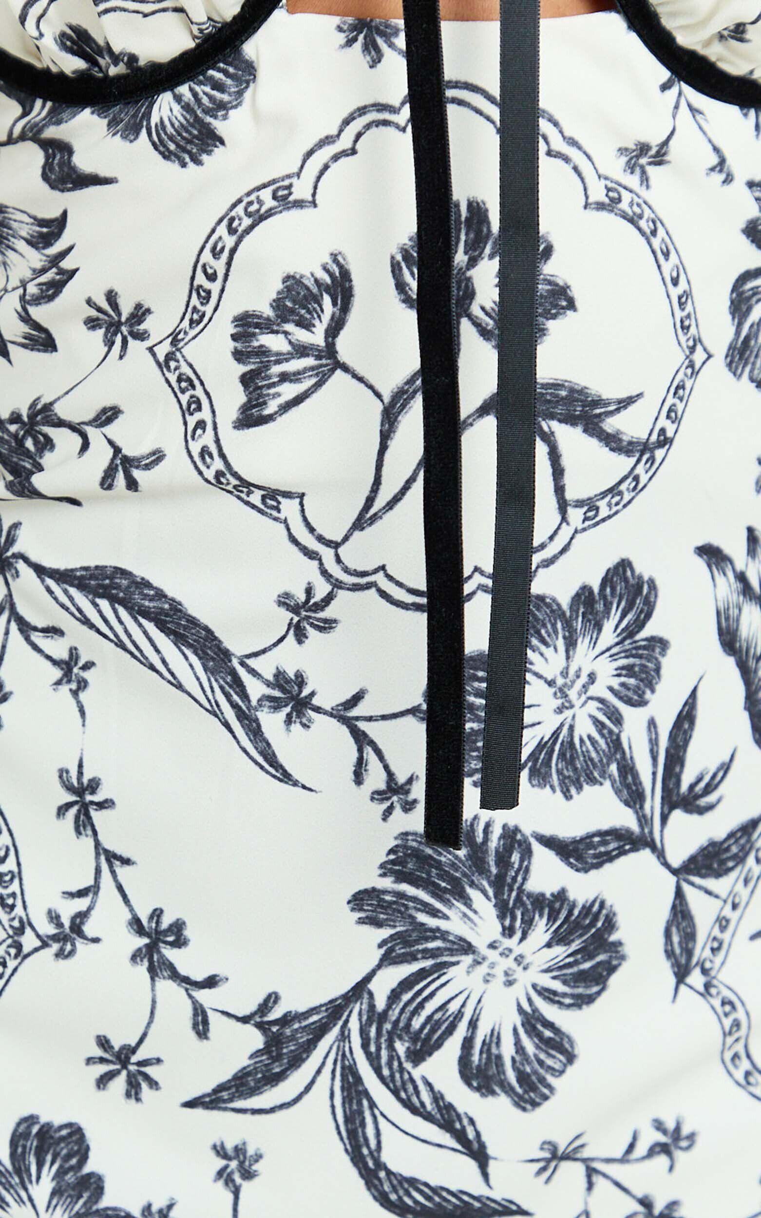 Helen Midi Dress - Strappy Balconette Tie Front Column Dress in Renaissance Floral Print Product Image