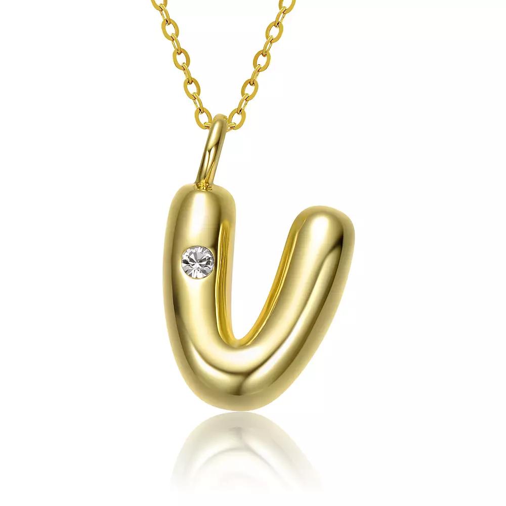 14k Gold Plated Bubble Initial Pendant Necklace, Womens Gold Tone V Product Image