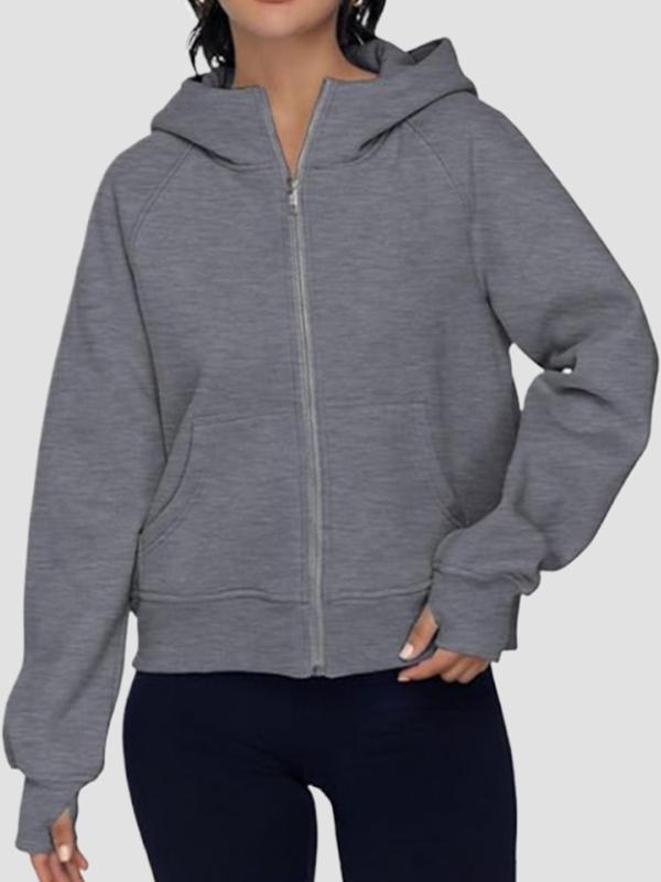 Hooded Long Sleeves Pockets Solid Color Zipper Jackets Outerwear Product Image