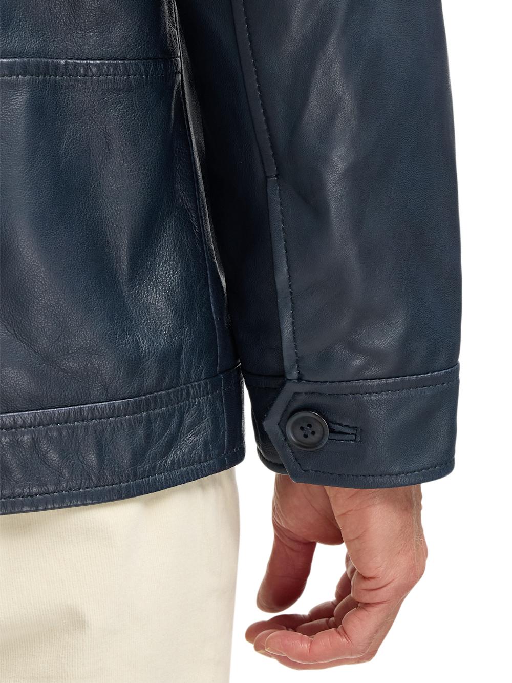 Leather Bomber Jacket - Navy Product Image