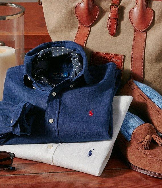 Polo Ralph Lauren Piece Dye Solid Linen Long Sleeve Woven Shirt Product Image