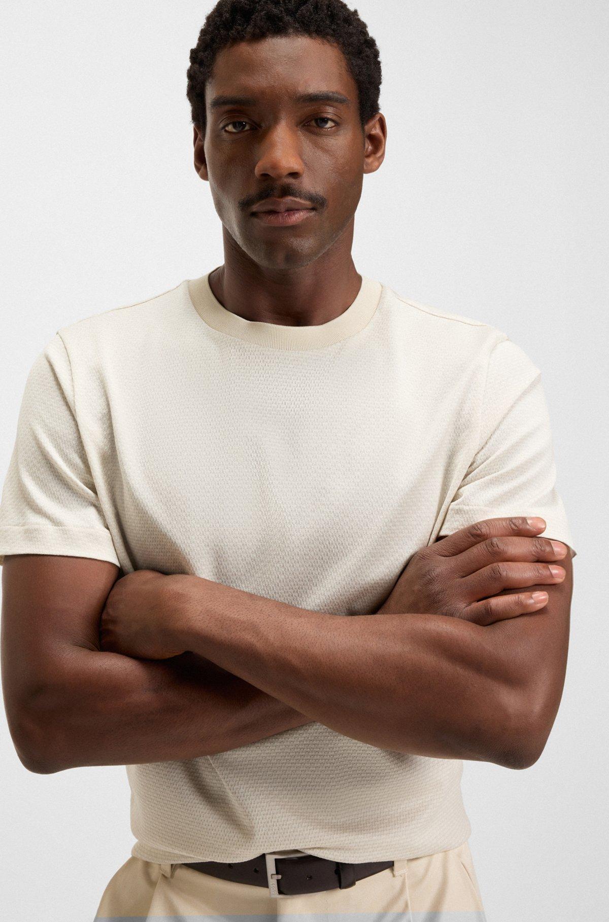 BOSS - Geometric-jacquard T-shirt in mercerized cotton - White Product Image