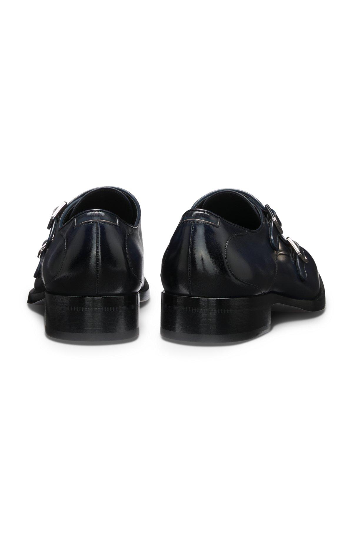Double-strap monk shoes in burnished leather Product Image