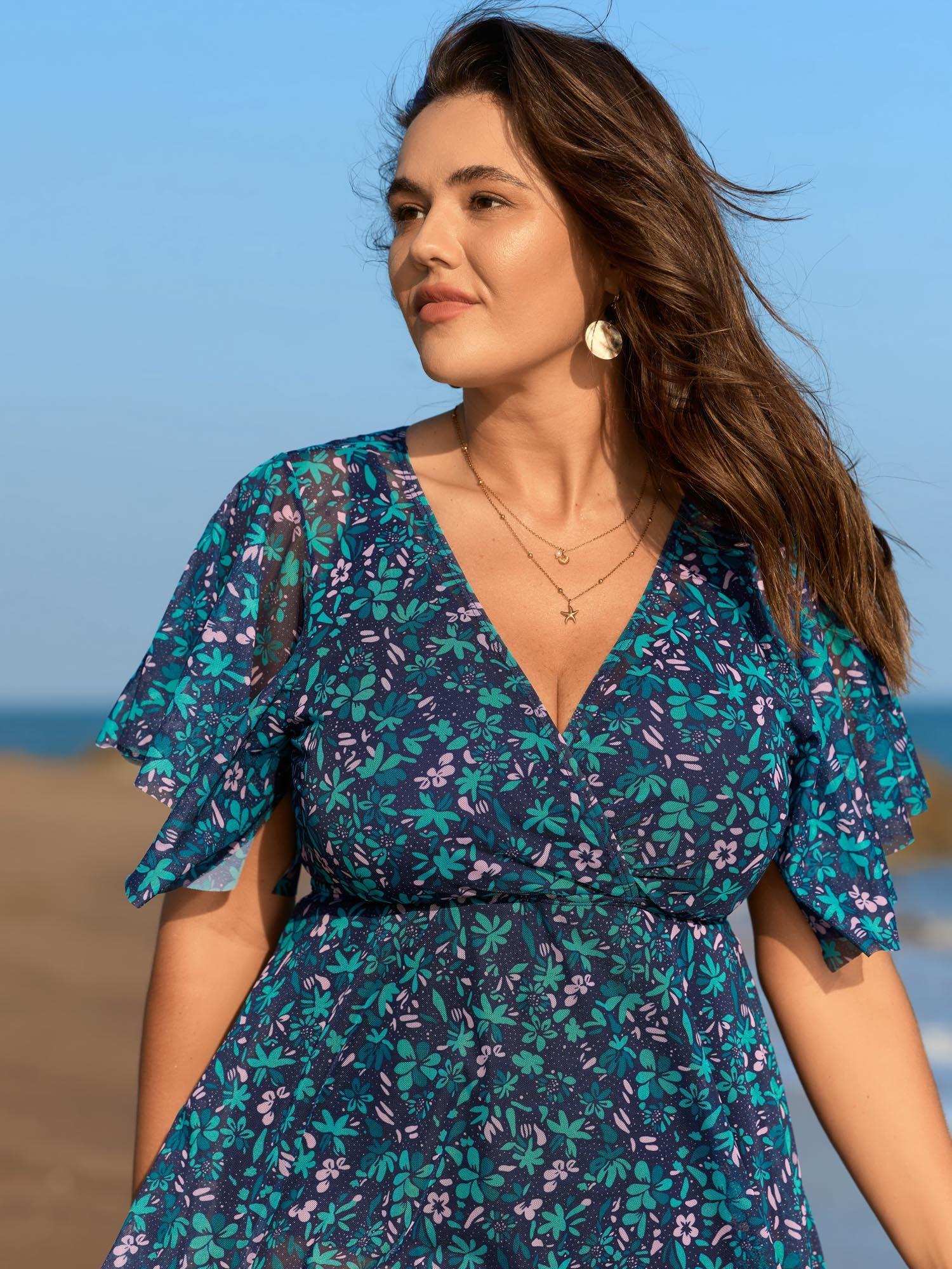 Colorful Sheer Floral Print Swim Dress Female Product Image