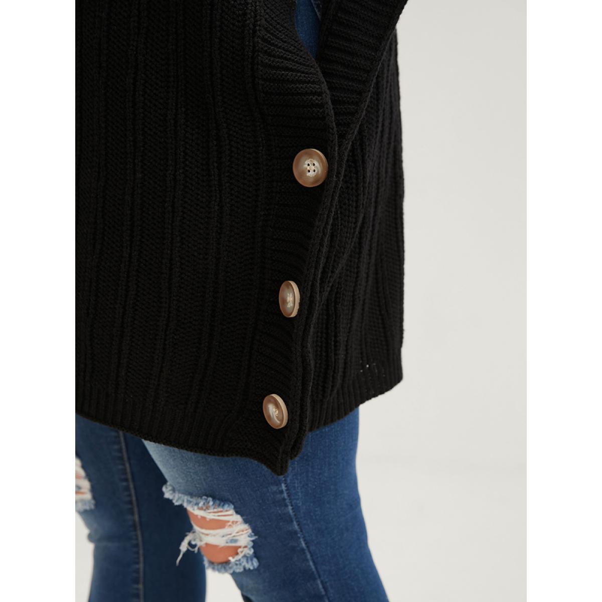 Plus Size Solid Pointelle Knit Button Hem Dolman Sleeve Open Front Cardigan Black Women Elegant Oversized Sleeveless Dailywear Cardigans BloomChic 12/L Product Image