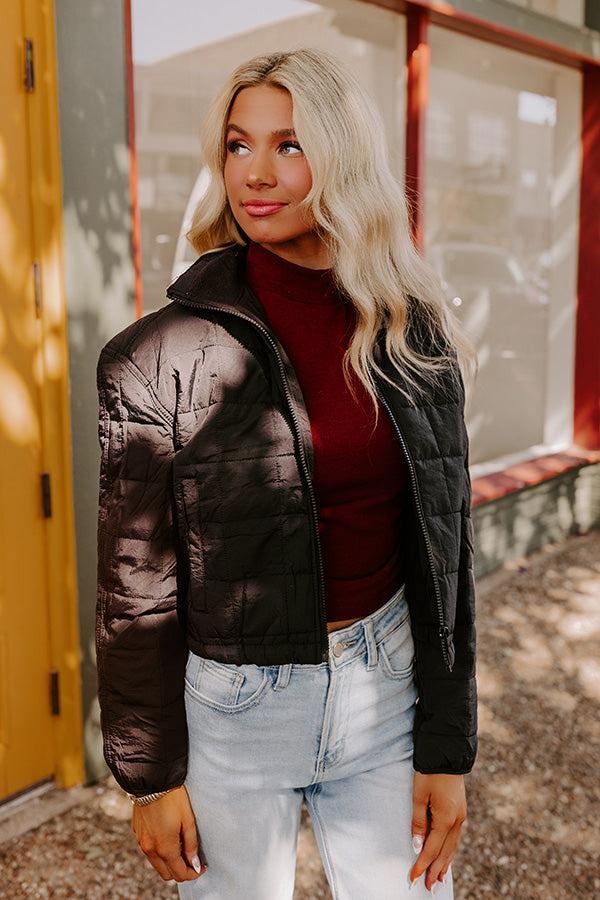 Crisp Leaves Puffer Jacket in Black Product Image