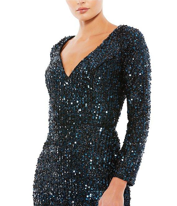 Mac Duggal Sequin Sweetheart Neck Long Sleeve Gown Product Image