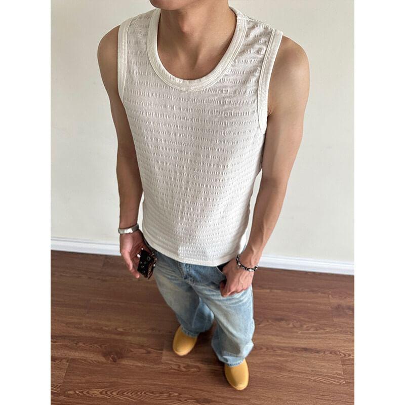 Crew Neck Plain Slim Fit Tank Top Product Image