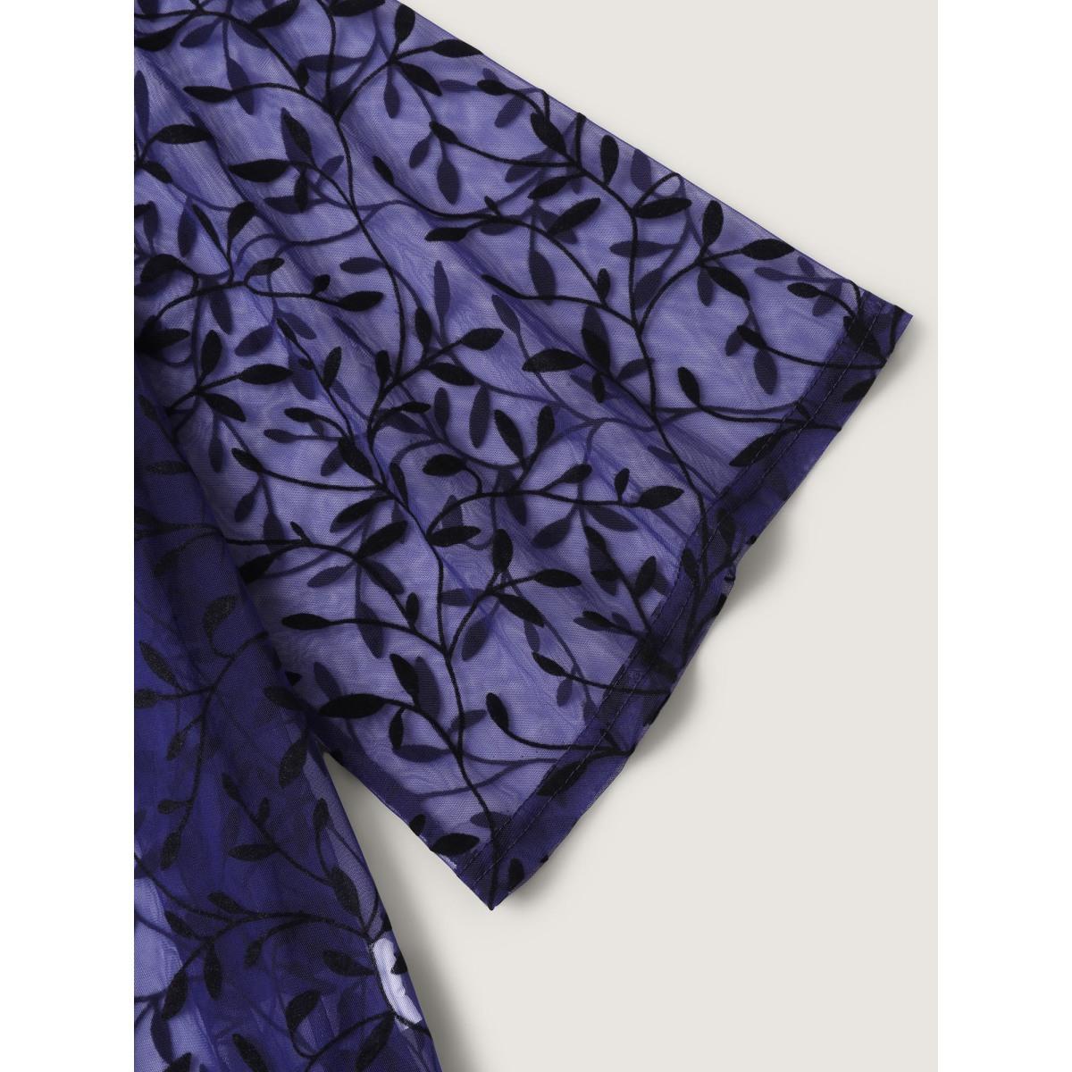 Plus Size Sheer Jacquard Asymmetrical Hem Kimono Women Indigo See through Loose Vacation Kimonos BloomChic 30/6X Product Image