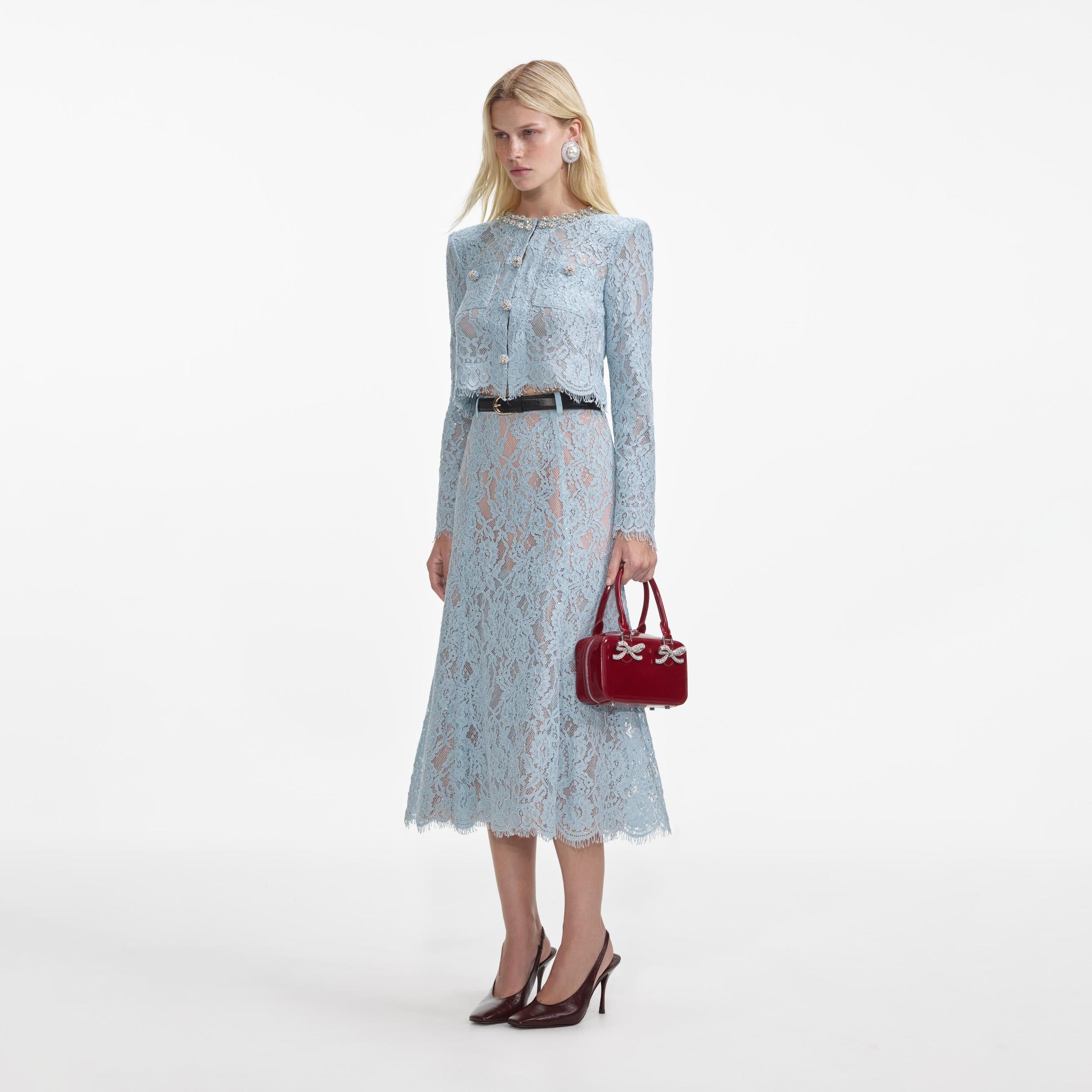 Blue Lace Embellished Top Product Image