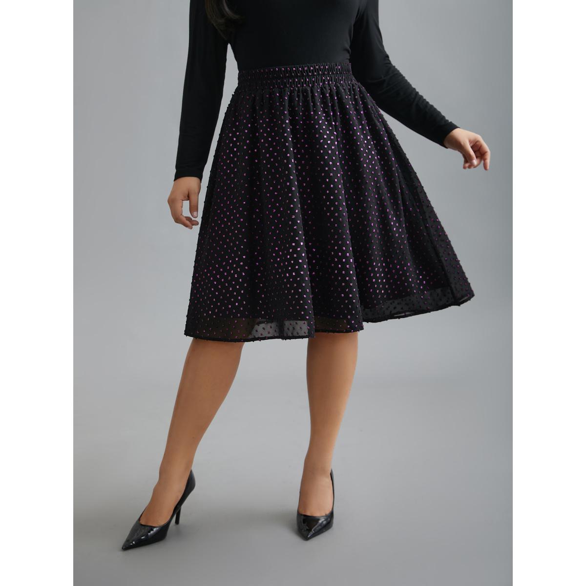 Plus Size Glitter Polka Dot Pleated Skirt Women Black Elegant Gathered No stretch Side seam pocket Everyday Skirts BloomChic 10/M Product Image