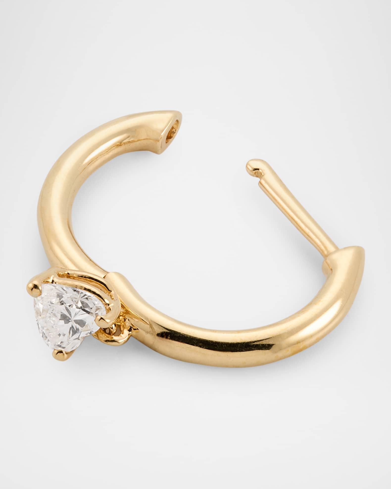 18K Yellow Gold Huggie Earring with Heart Diamond Drop, Single Product Image