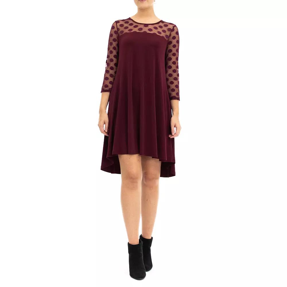Women's Nina Leonard Sheer Polka-Dot High-Low Dress,  Product Image