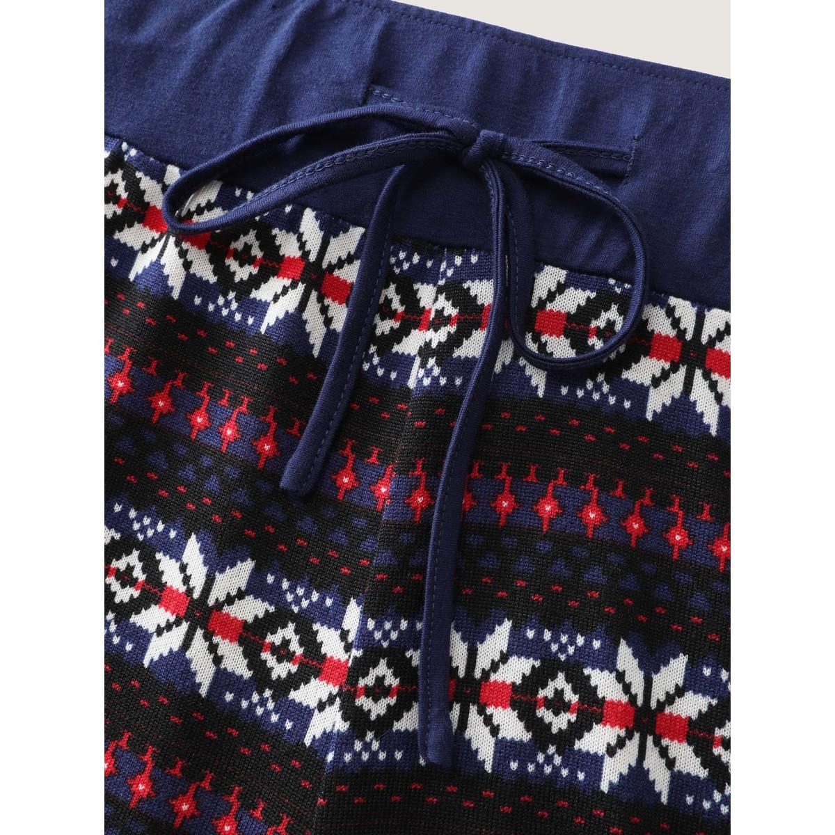 Plus Size Geo Print Drawstring Waist Pants Women DarkBlue Leisure Loose Mid Rise Casual Pants BloomChic 26/4X Product Image