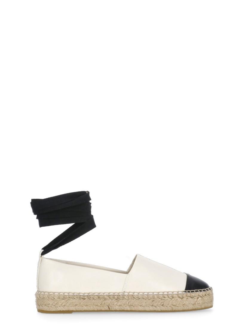 TORY BURCH White Espadrilles With Metallic Logo On The Front And Ankle Strap In Leather Woman Product Image