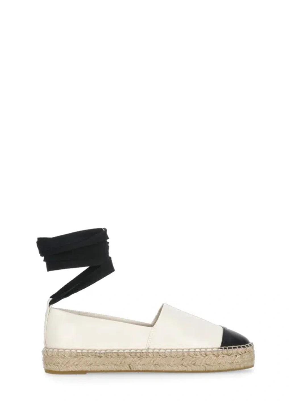 TORY BURCH White Espadrilles With Metallic Logo On The Front And Ankle Strap In Leather Woman Product Image