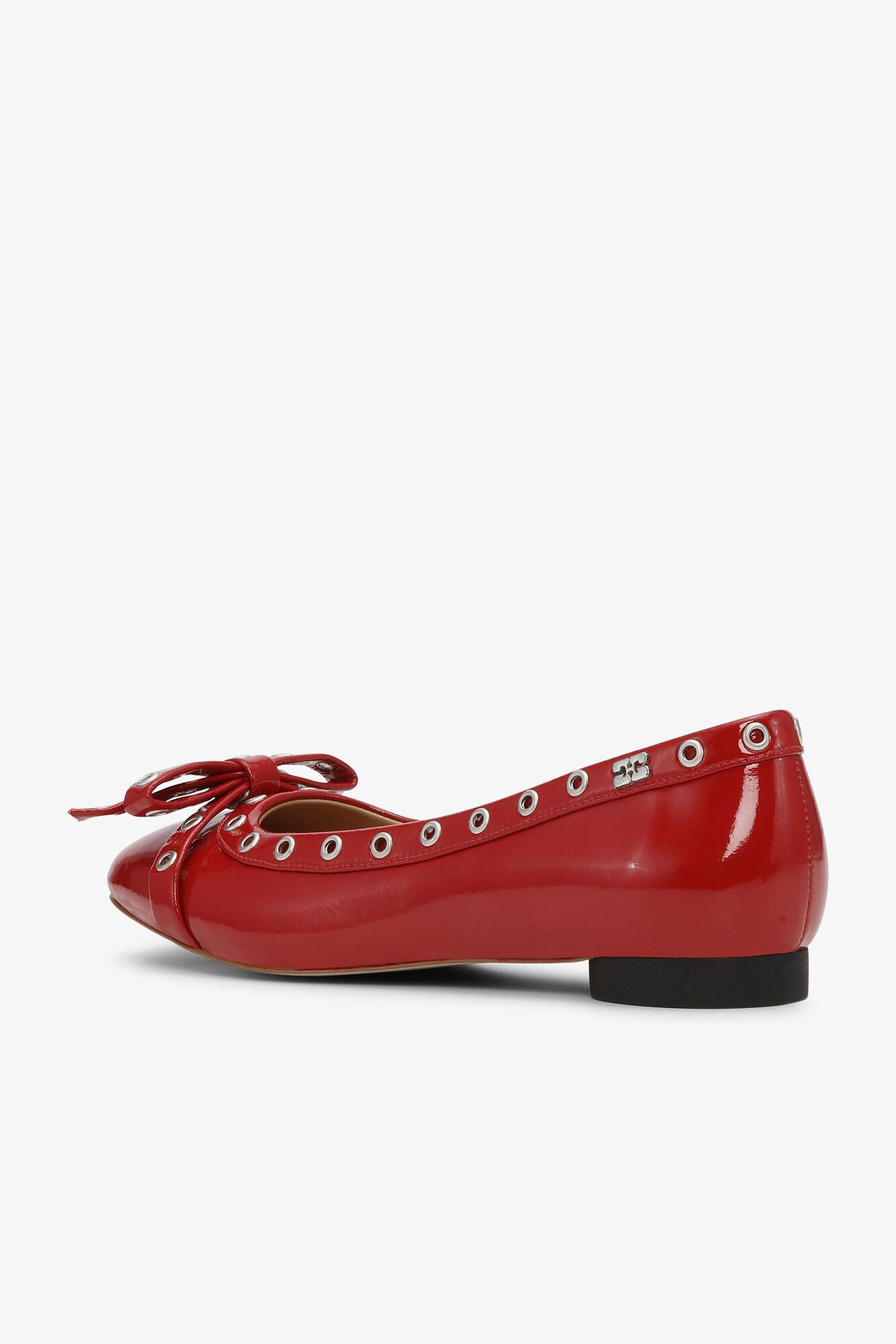 Red Eyelet Bow Ballerinas Product Image