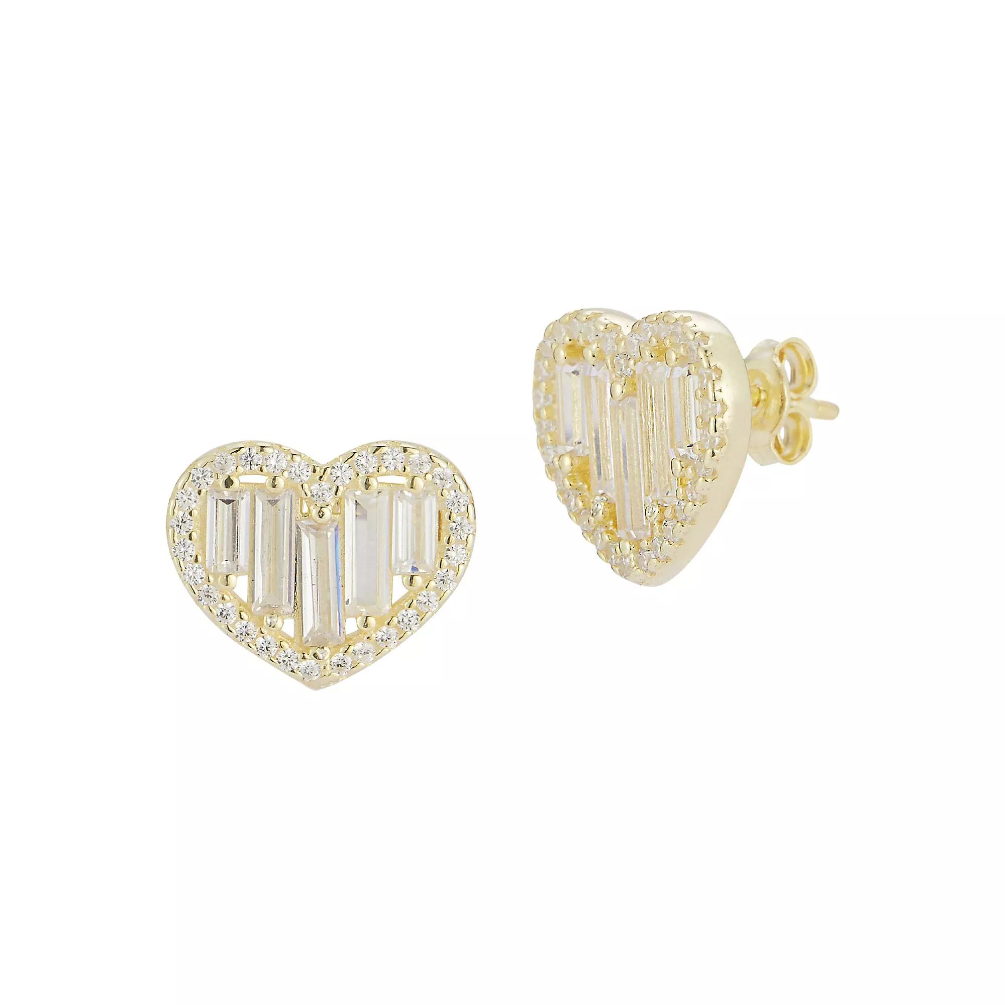 Sunkissed Sterling Cubic Zirconia Heart Stud Earrings, Women's, Gold Tone Product Image