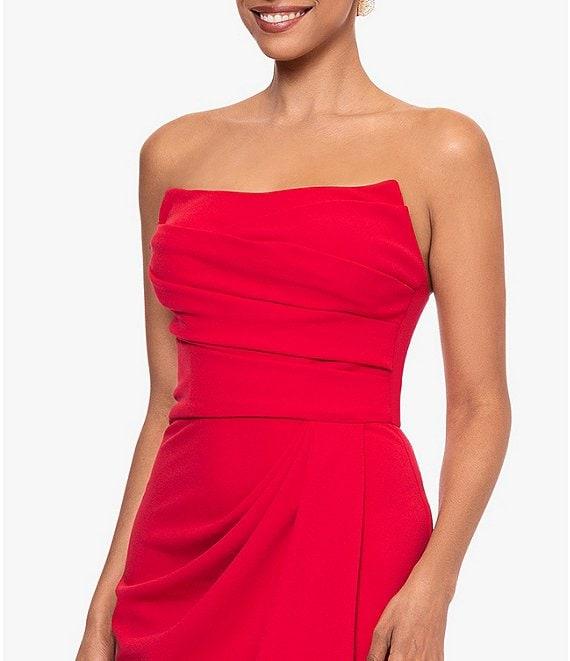 Betsy & Adam Scuba Crepe Strapless Neck Sleeveless Ruched Sheath Gown Product Image