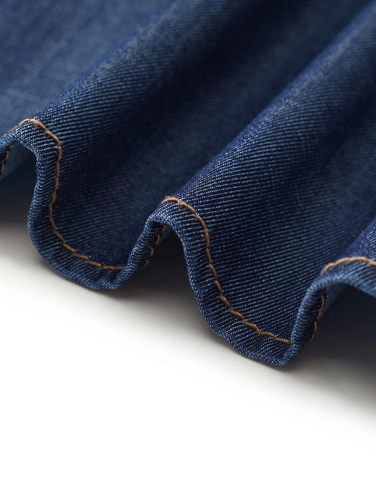 Gathered Waist Denim Women Midi Dress Product Image