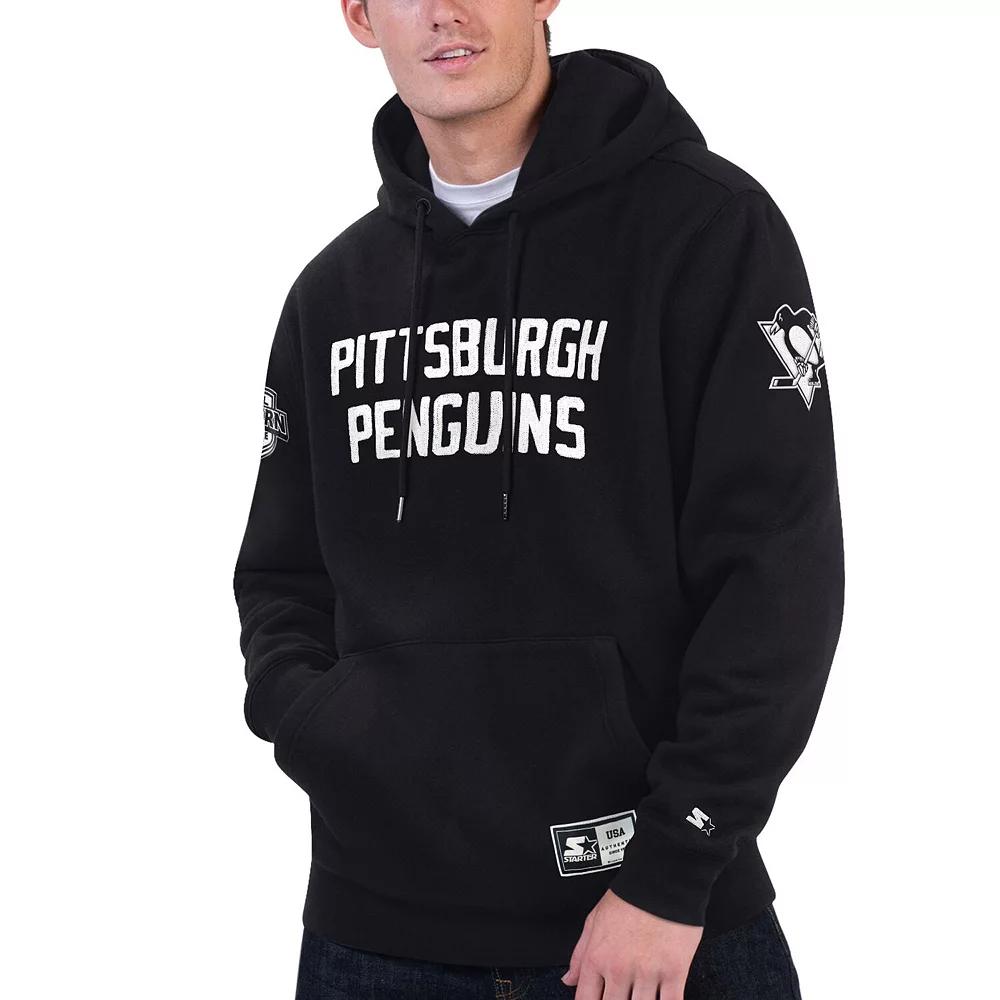 Men's Starter Black Pittsburgh Penguins Hat Trick Pullover Hoodie, Size: Medium Product Image