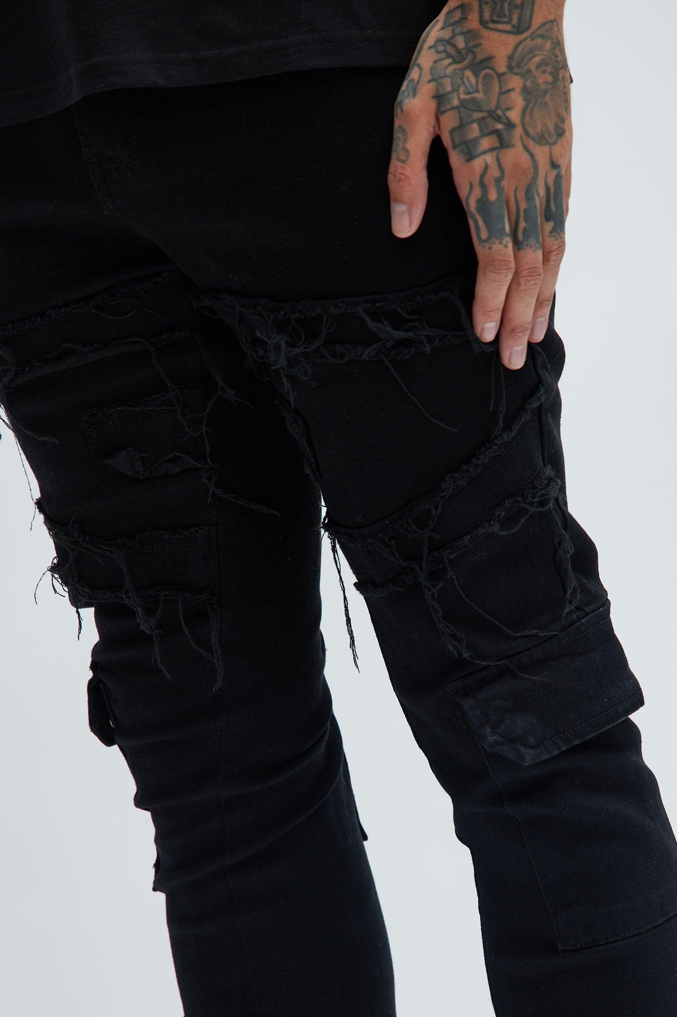 With Some Fray Skinny Flare Cargo Jeans - Black Product Image