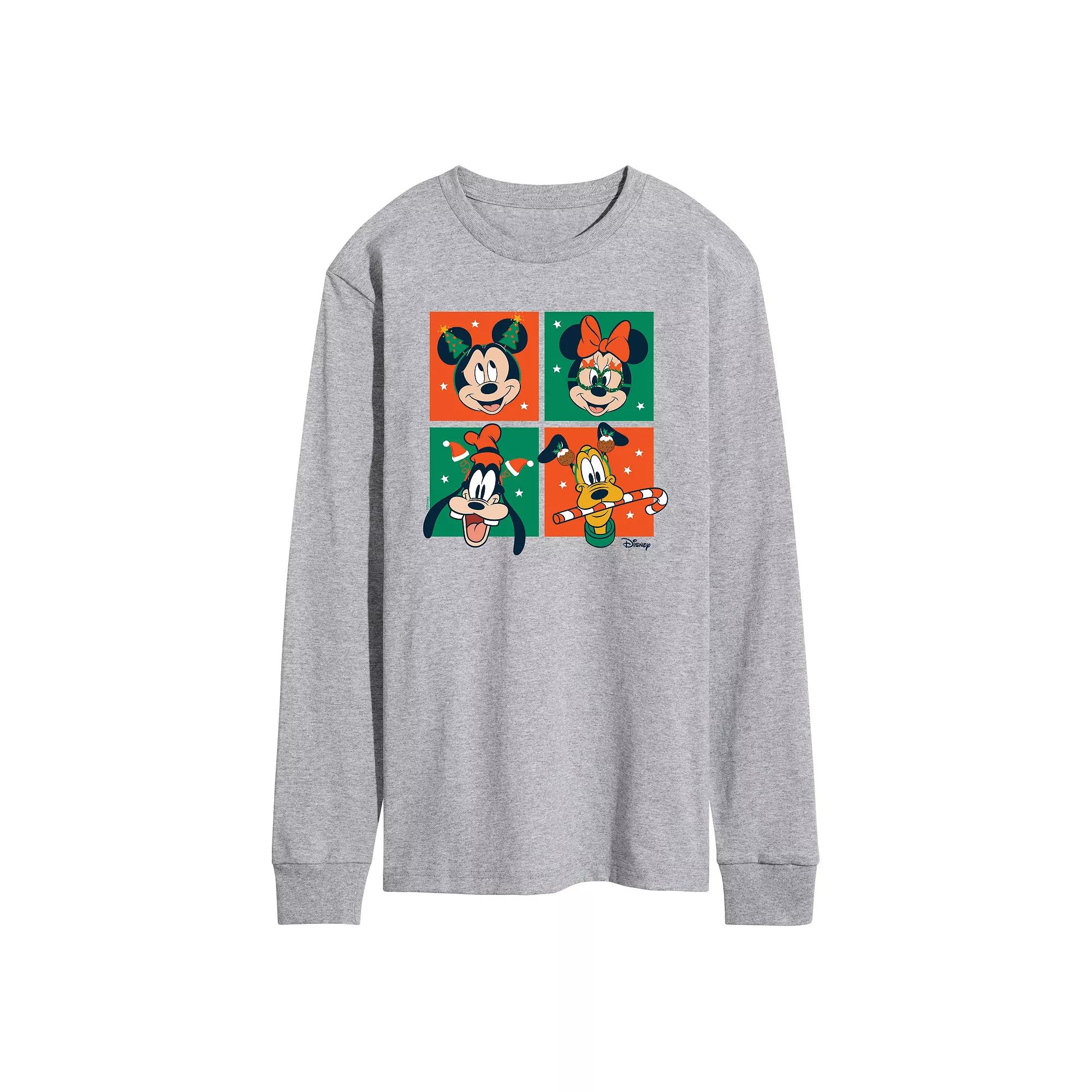 Disney's Mickey Mouse & Friends Men's Christmas Grid Long Sleeve Graphic Tee,  Product Image