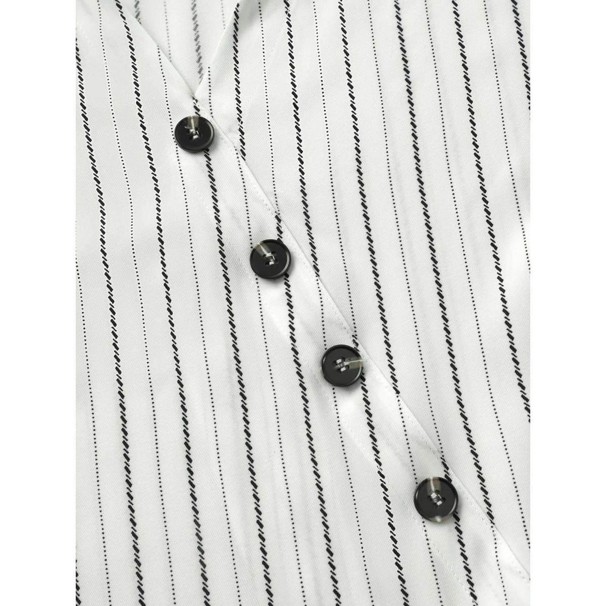 Plus Size White Striped Button Detail Asymmetrical Hem Blouse Women At the Office Elbow-length sleeve Shirt collar Work Blouses BloomChic 14-16/1X Product Image