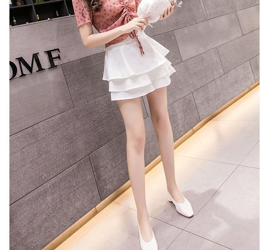 High Waist Plain Mini A-Line Layered Skirt Product Image