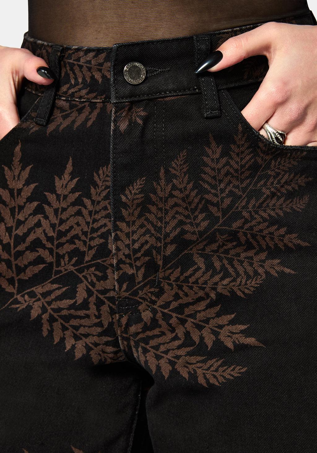 Ruin Fern Printed Distressed Denim Jacket Product Image
