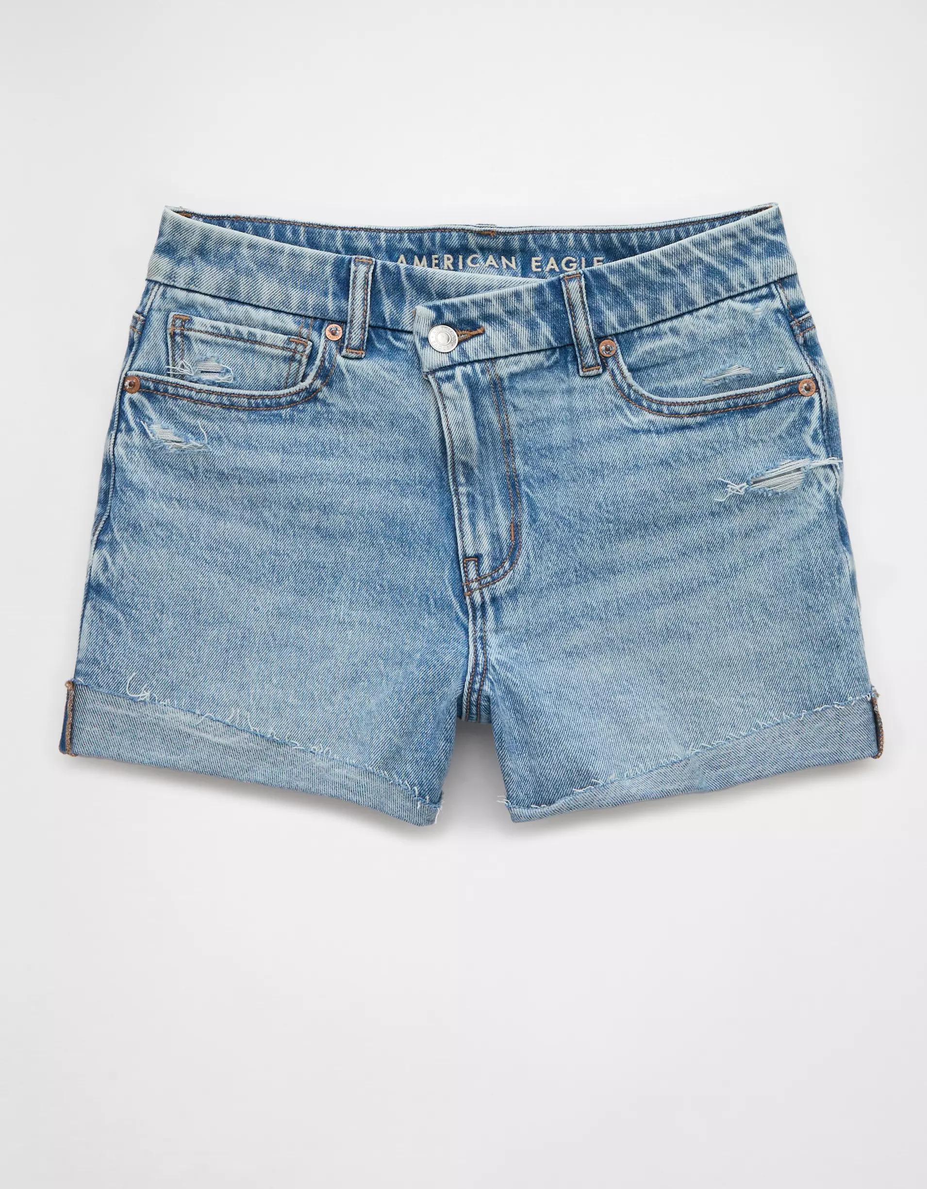 AE Stretch Curvy Ripped Denim Mom Short Product Image