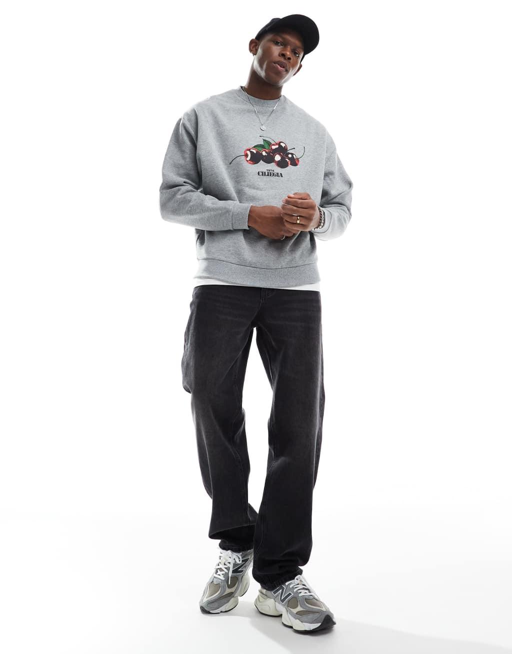 ASOS DESIGN oversized sweatshirt with print in gray heather Product Image