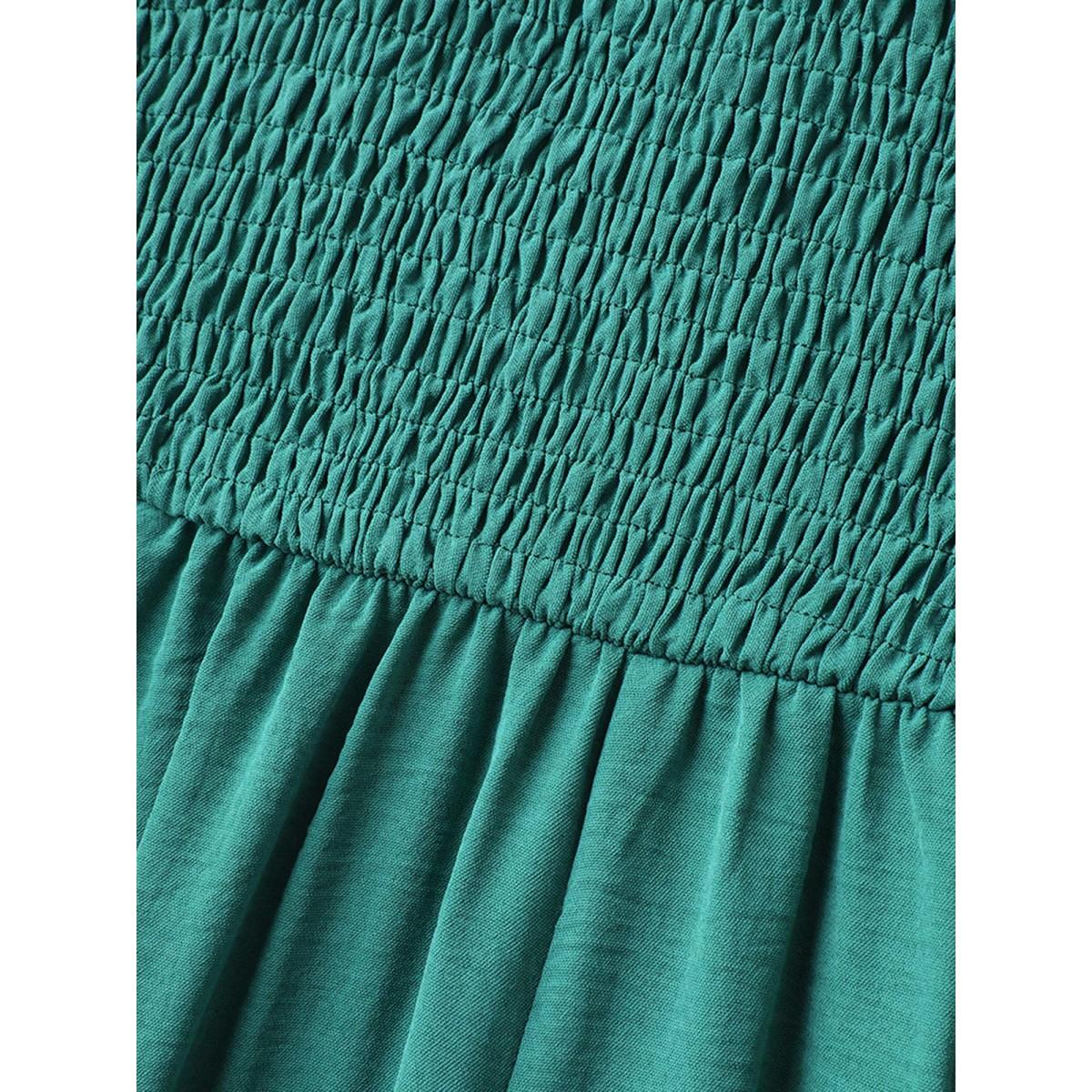 Plus Size Emerald Shirred Ruffles Pockets Plain Jumpsuit Women Sleeveless Non Everyday-Casual Loose Jumpsuits BloomChic 18-20/2X Product Image