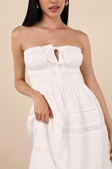 Sylvana White Textured Strapless Midi Dress Product Image