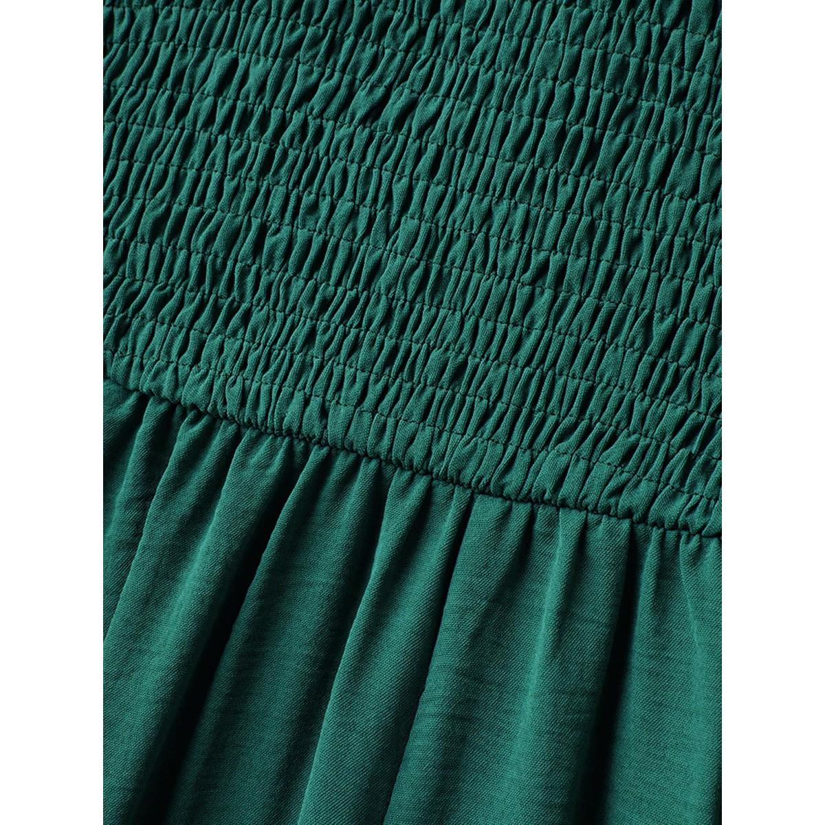 Plus Size Emerald Shirred Ruffles Pockets Plain Jumpsuit Women Sleeveless Non Everyday-Casual Loose Jumpsuits BloomChic 18-20/2X Product Image