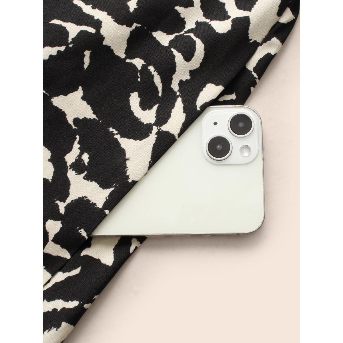 Plus Size V Neck Patchwork Drawstring Dress Black Women Elegant Patchwork V-neck Elbow-length sleeve Curvy BloomChic 14-16/1X Product Image