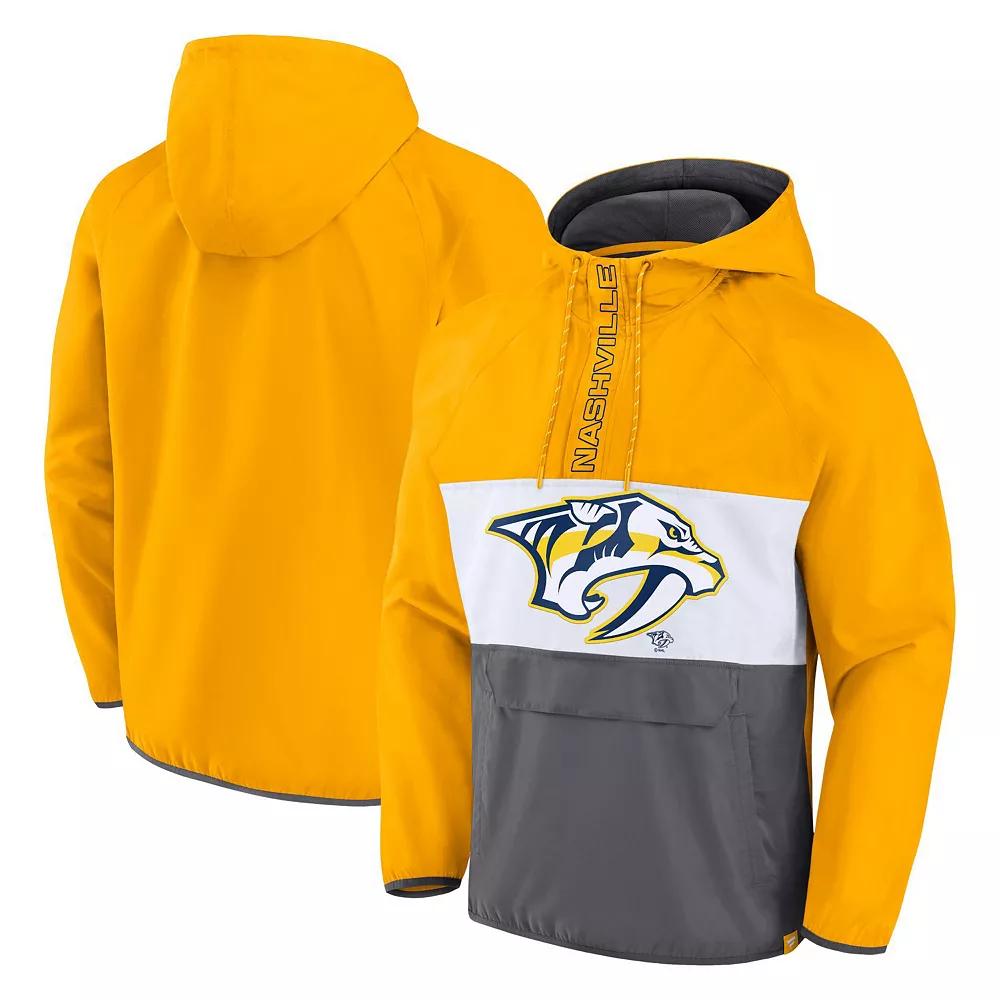 Men's Fanatics Branded Gold Nashville Predators Flagrant Foul Anorak Raglan Half-Zip Hoodie Jacket, Size: Large, Pdt Gold Product Image