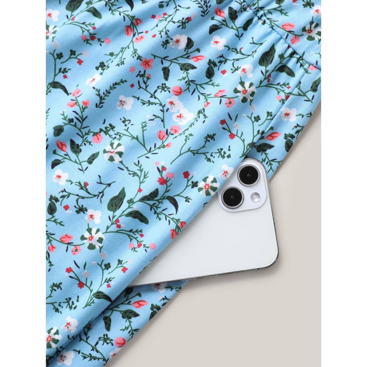 Plus Size Stone Floral Print Square Neck Knit Jumpsuit Women Elegant Short sleeve Square Neck Everyday-Elegant Loose Jumpsuits BloomChic 22-24/3X Product Image