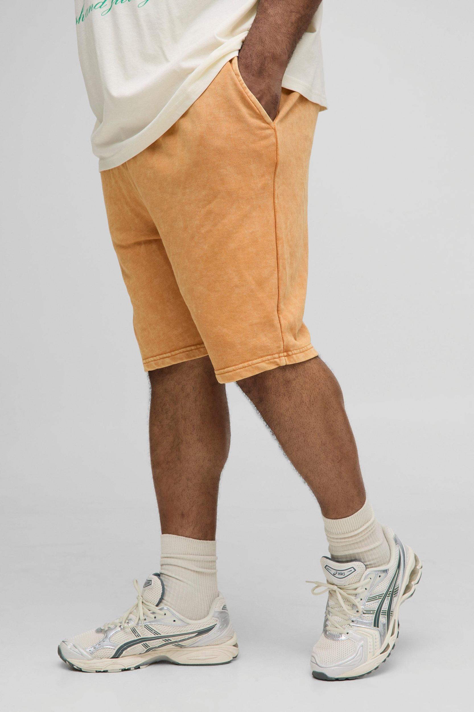 Plus Slim Fit Acid Wash Jersey Shorts | boohooMAN USA Product Image