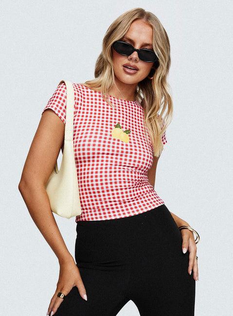 Marcello Graphic Top Red Check Product Image