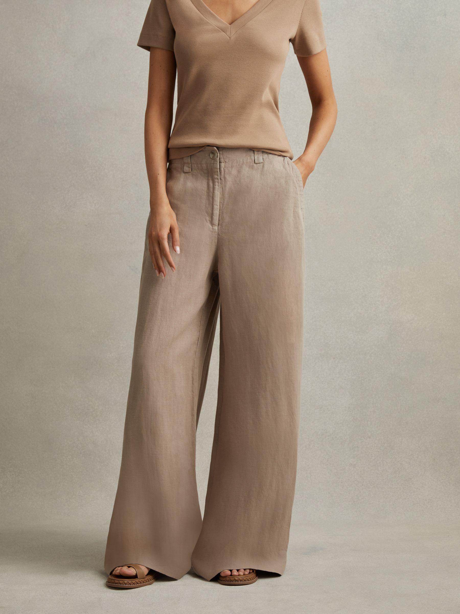 Linen Wide Leg Garment Dyed Trousers in Mink Neutral Product Image