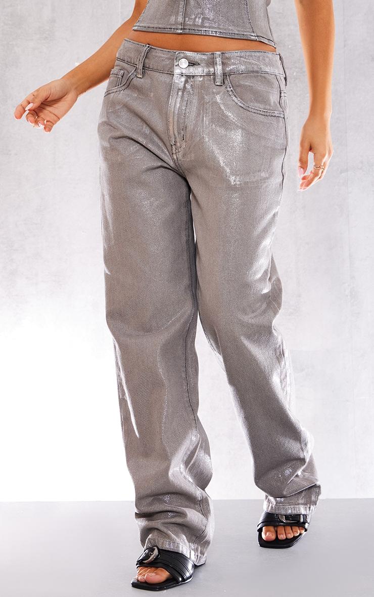 Petite Silver Metallic Denim Jeans Product Image