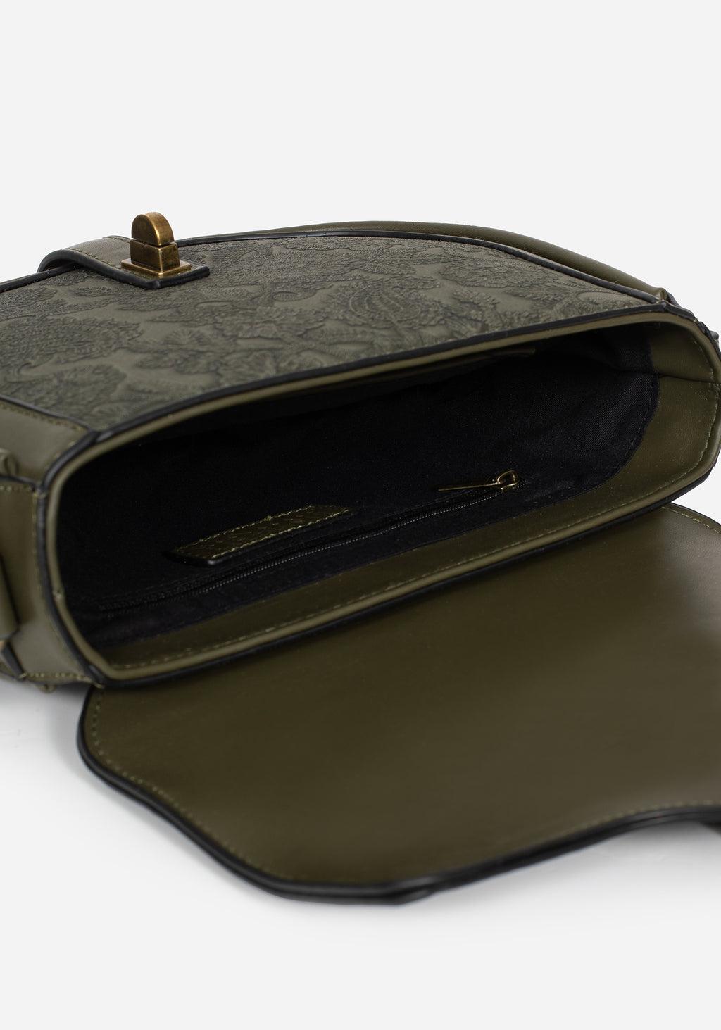 Cypress Paisley Debossed Crossbody Satchel Bag - Green Product Image