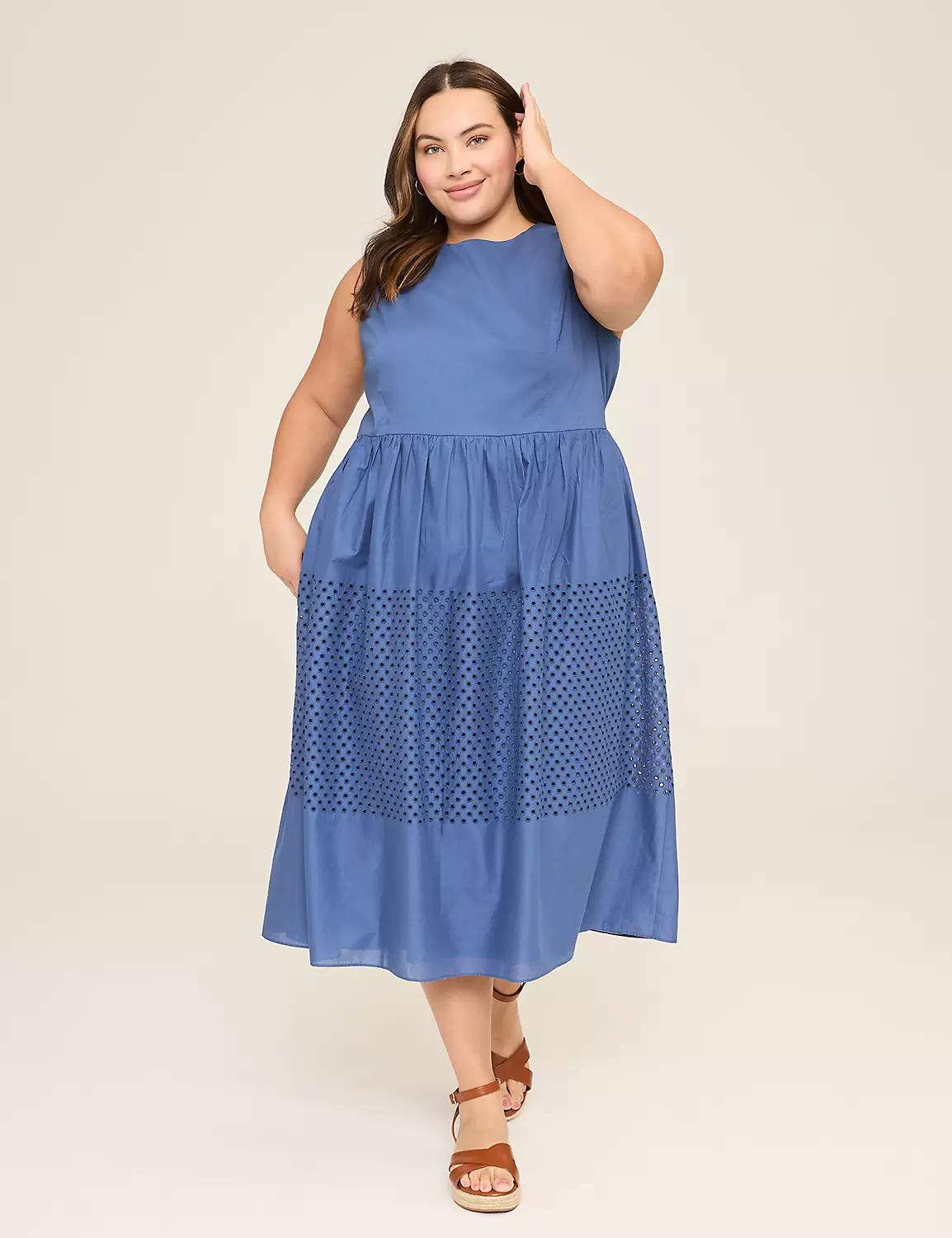 Crew-Neck Eyelet-Skirt Maxi Dress Product Image