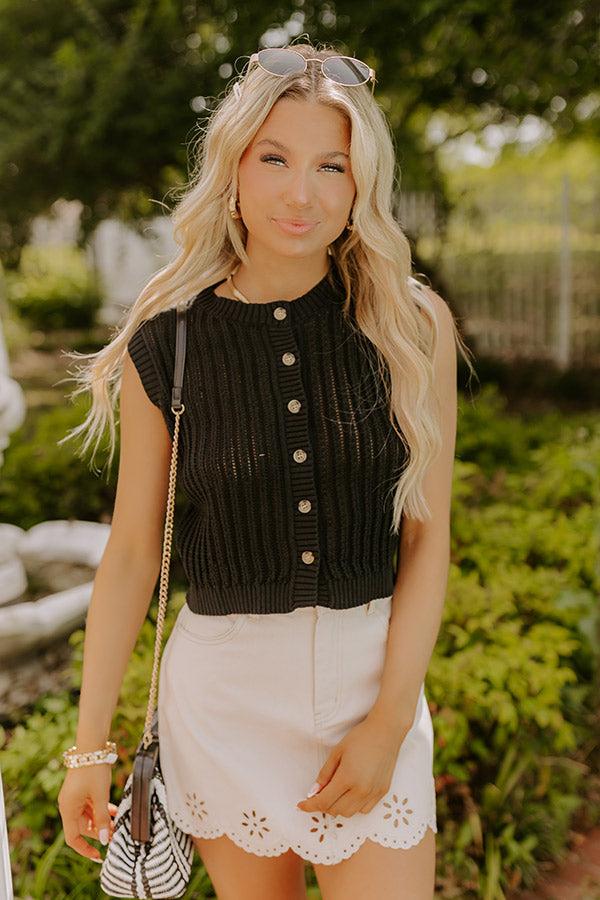 Vacay Breeze Knit Button Up Top in Black Product Image