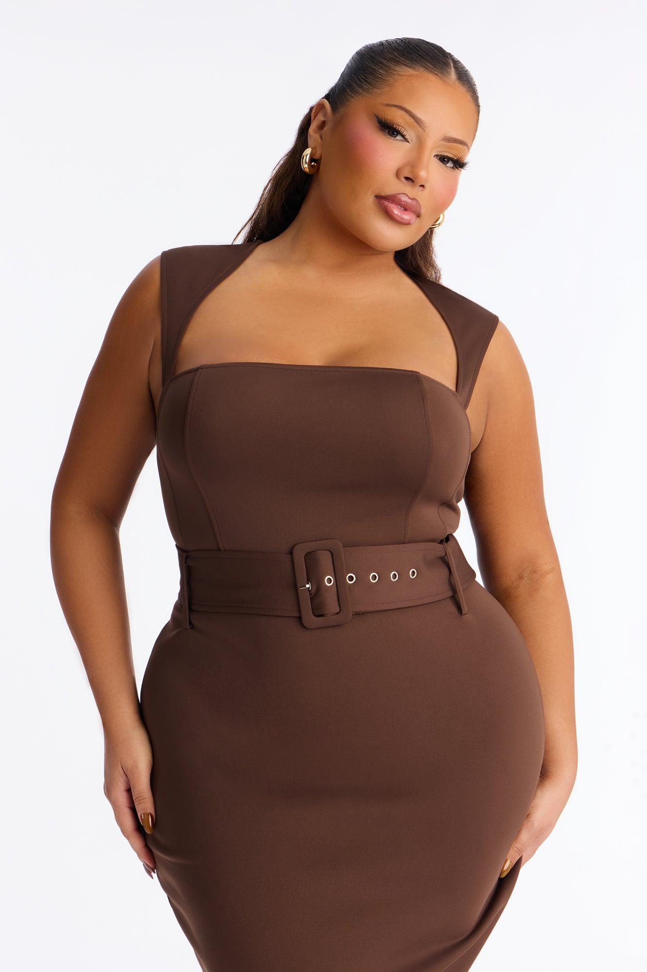 Heather Belted Mermaid Midi Dress - Chocolate Female Product Image